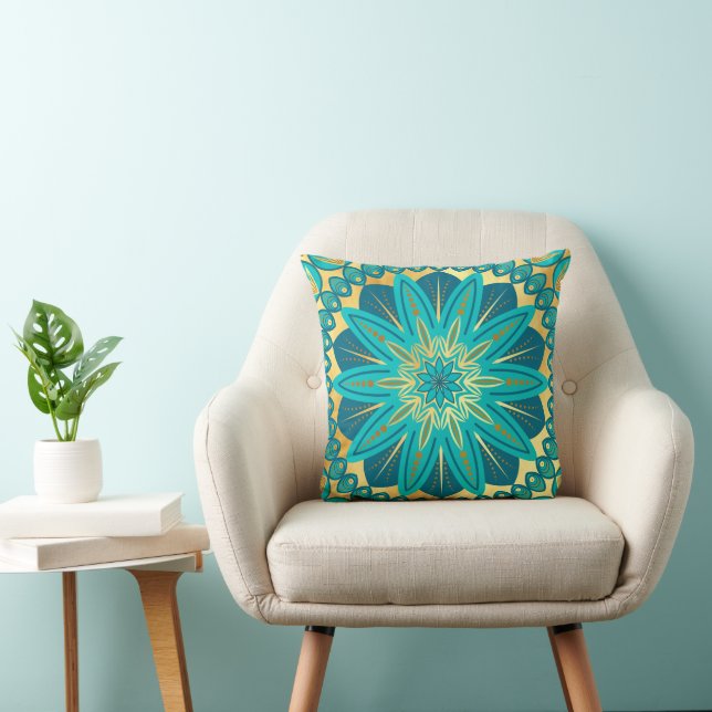Almofada Mandala Flor de Ouro Azul (Cadeira)
