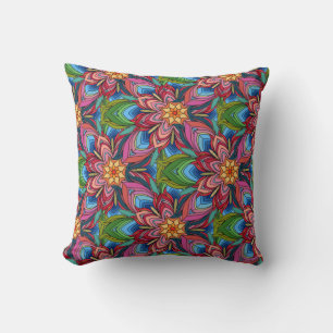 Almofada Mandala Floral Design em blues e pinks