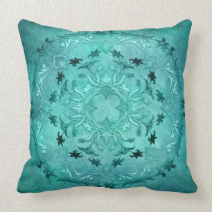 Almofada Mandala floral étnica do grunge de turquesa