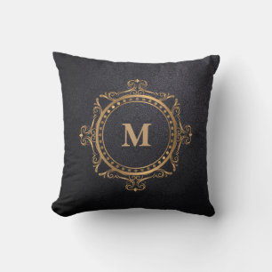 Almofada Mandala ornamental negra Monograma de luxo