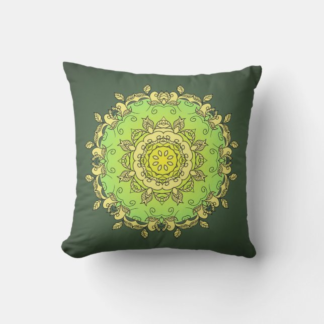 Almofada Mandala Psicodélico Verde Amarelo (Frente)