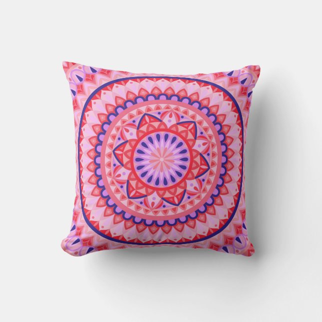 Almofada Mandala Rosa Boho Padrão Geométrico Vibrante Amor (Frente)