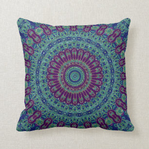Almofada Mandala roxa, azul e verde