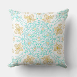 Almofada Mandala Teal e Dourado com Borboleta