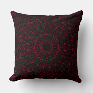 Almofada Mandalá Vermelho Borgonha com Simetria Ornamental