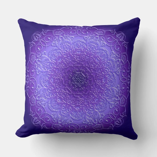 Almofada mandala violeta floral étnica (Frente)
