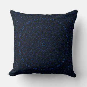 Almofada Mandalas Azul Cobalto com Simetria Intrincada