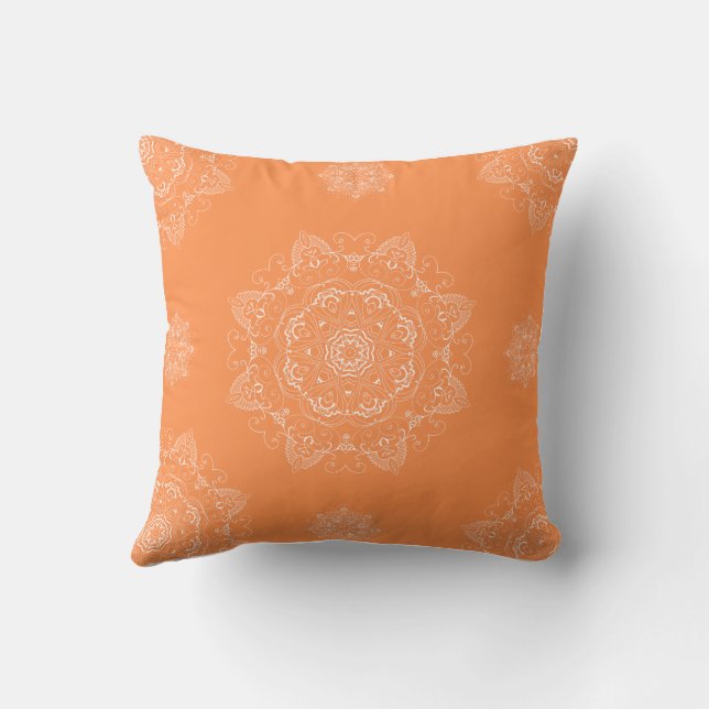 Almofada Mandalas brancas em laranja (Verso)