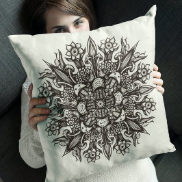Almofada Mandalas de Cogumelos Psicotrópicos Preto e Branco