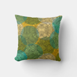 Almofada Mandalas Simétricos de Doodle em Verde e Amarelo