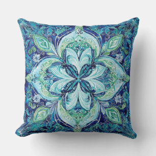 Almofada Mandela Azul Marinho Verde Esmeralda Padrão Boêmio
