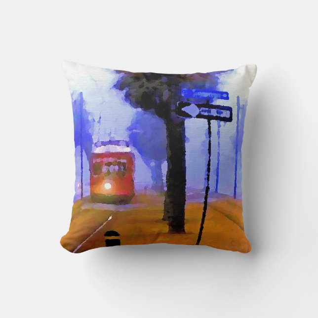 Almofada manhã do canal Streetcar com neblina (Frente)