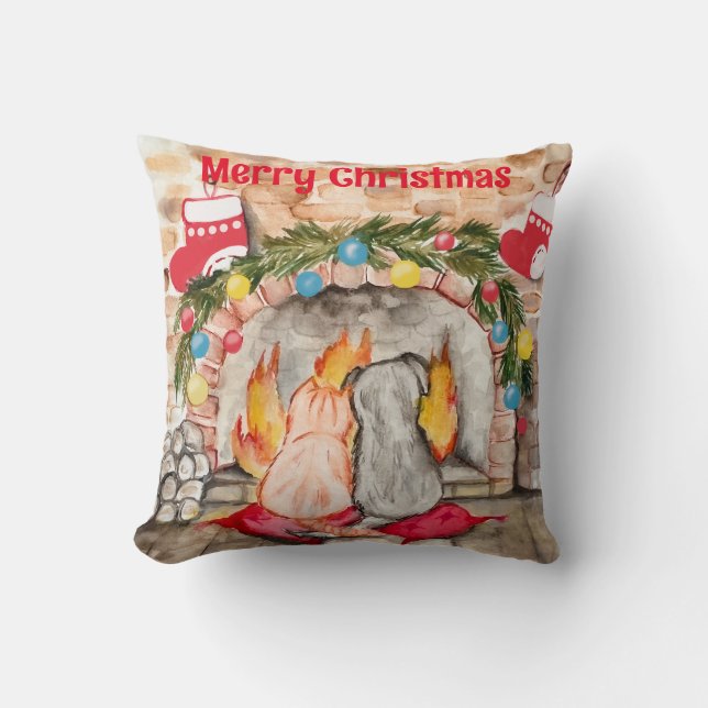 Almofada Manta de Natal com cão e gato (Frente)