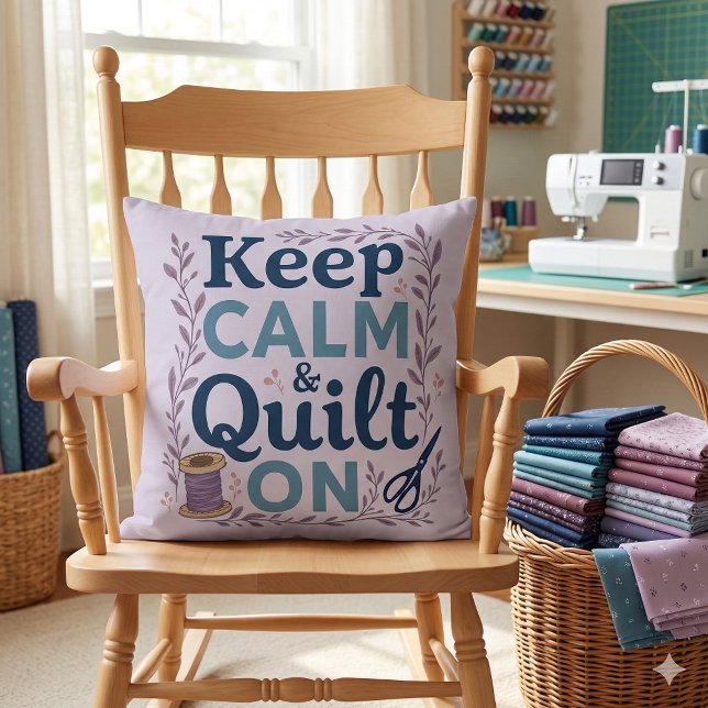 Almofada Mantenha a Calma e Continue a Colchar Design Vinta (Keep Calm and Quilt On Vintage Sewing Lover Design Throw Pillow Mockup A)