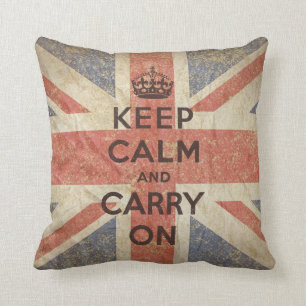 Almofada Mantenha a calma e continue com bandeira BRITÂNIC