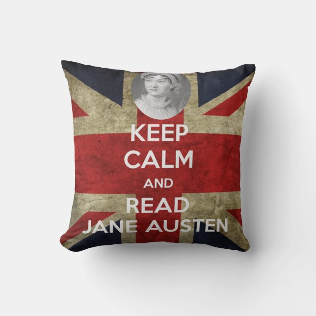 Almofada Mantenha calmo e leia Jane Austen Union Jack (Frente)