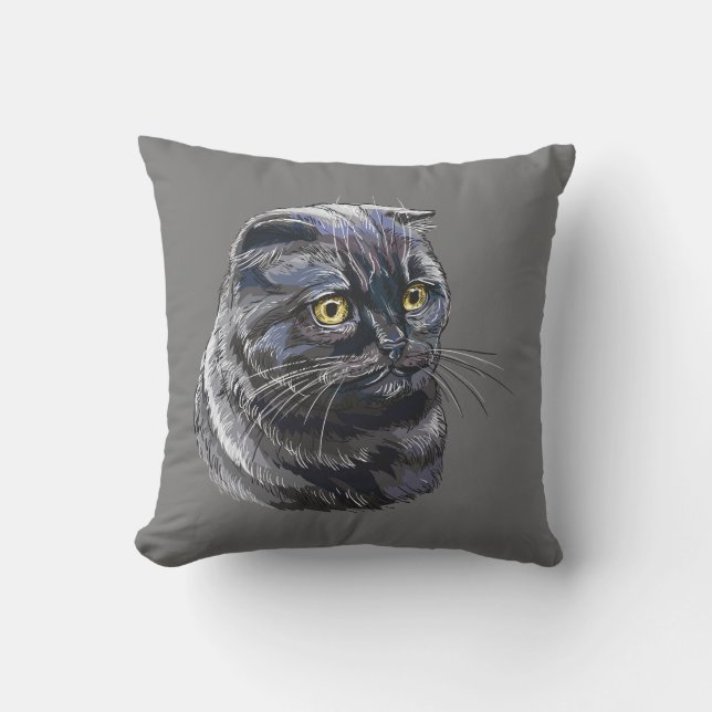 Almofada Mão desenhando engraçado gato britânico negro fofo (Frente)