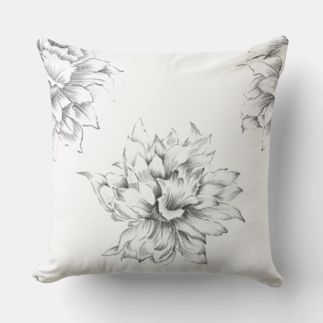 Almofada Mão romântica desenhando branco negro floral (Frente)