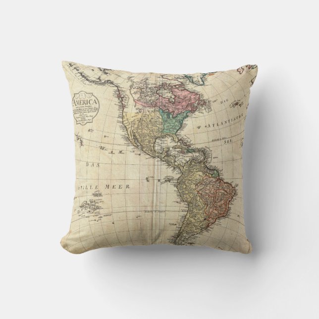 Almofada Mapa 1796 de Mannert do norte e da Ámérica do Sul (Frente)