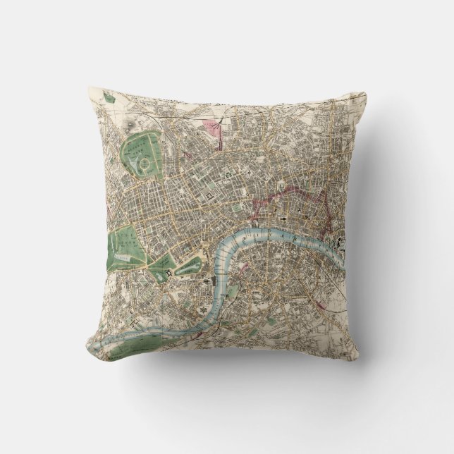 Almofada Mapa Antigo de Londres, Inglaterra (1853) (Frente)