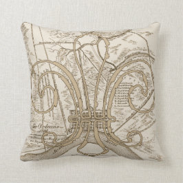 Almofada Mapa antigo de Nova Orleans com Fleur