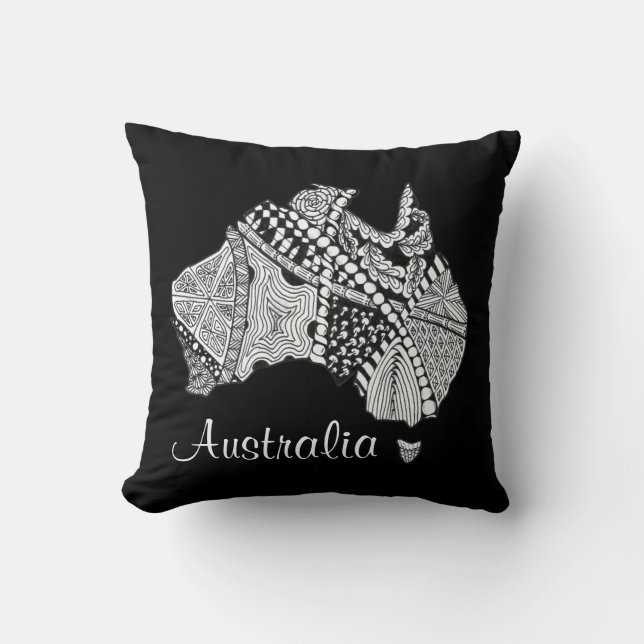 Almofada Mapa australiano de arte em preto e branco (Frente)
