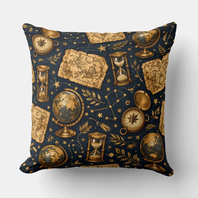 Almofada Mapa Celestial Vintage e Padrão de Astronomia (Frente)