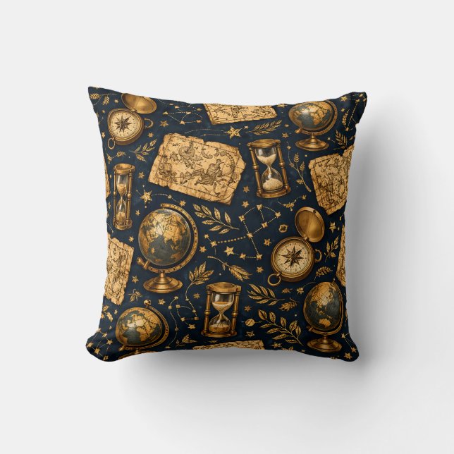 Almofada Mapa Celestial Vintage e Padrão de Astronomia (Frente)