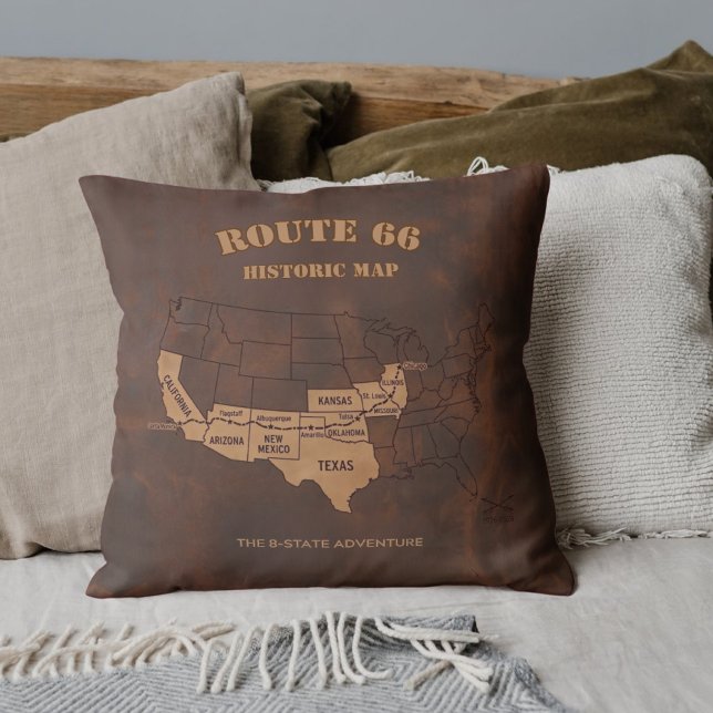 Almofada Mapa das 8 Estados da Rota 66 Centenário para Deco (Criador carregado)