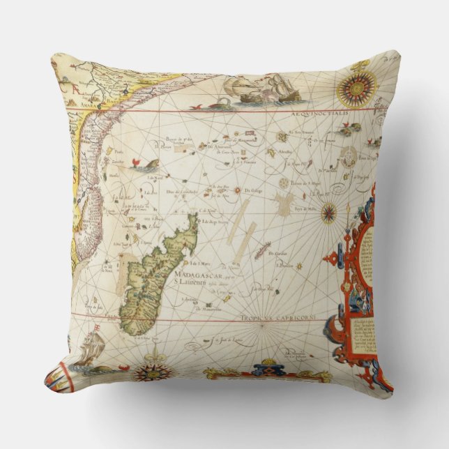 Almofada Mapa de East Africa e de Madagascar, 1596 (colo da (Frente)
