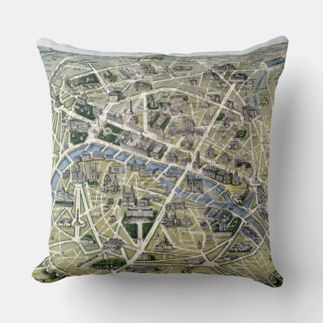 Almofada Mapa de Paris durante o período dos Grands (Frente)
