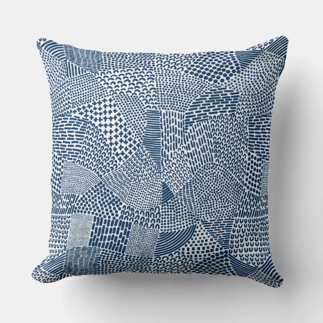 Almofada Mapa de Patchwork Abstrato - Azul de Tinta Índigo  (Frente)