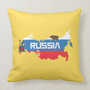 Almofada Mapa de Rússia com a bandeira azul e vermelha