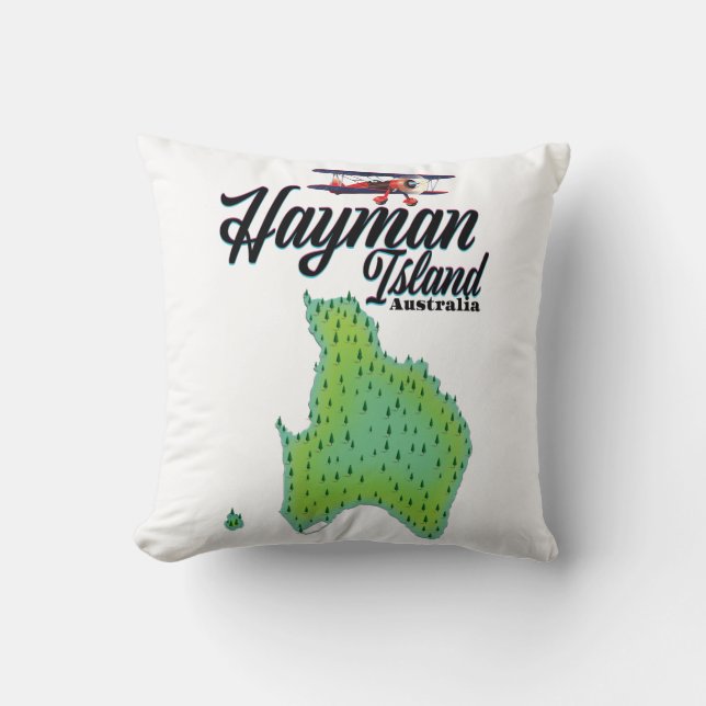Almofada Mapa de viagem antigo da Ilha Hayman. (Frente)