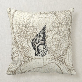 Almofada Mapa do marfim e ilustração Sealife do SeaShell