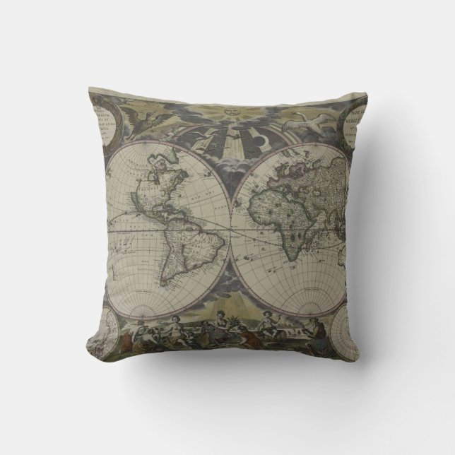 Almofada Mapa do mundo dobro | 1672 do hemisfério (Frente)