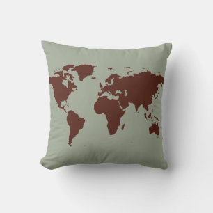 Almofada mapa do mundo marrom estilizado
