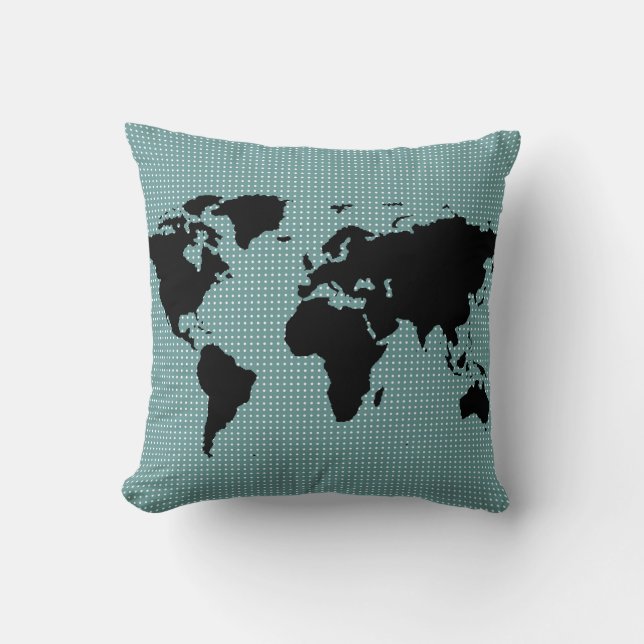 Almofada mapa do mundo negro e bolinhas (Frente)