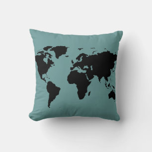 Almofada mapa do mundo negro estilizado