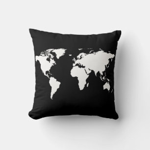 Almofada mapa do mundo preto/branco personalizado