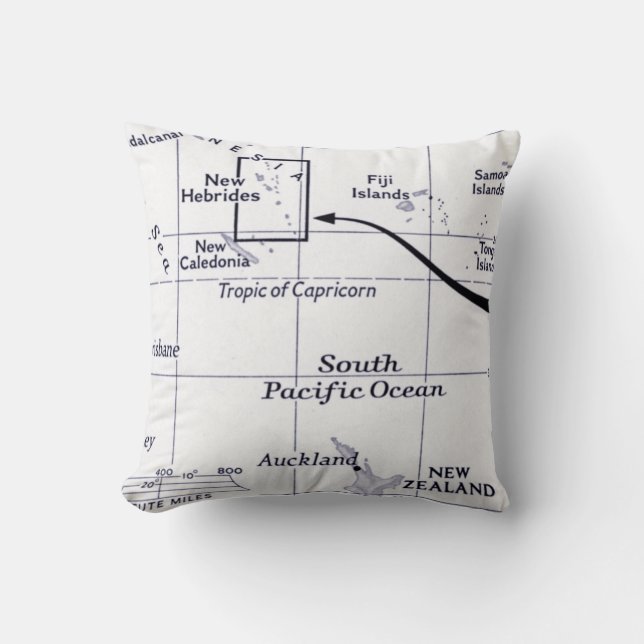 Almofada Mapa do oceano de South Pacific (Frente)