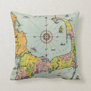 Almofada Mapa do vintage de Cape Cod