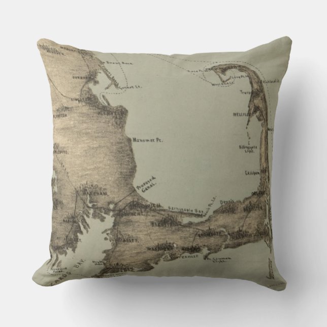 Almofada Mapa do vintage de Cape Cod (1885) (Frente)