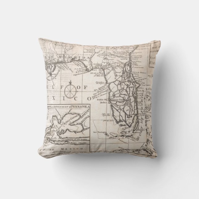 Almofada Mapa do vintage de Florida (1763) (Frente)