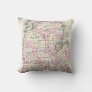 Almofada Mapa do vintage de Michigan (1855)