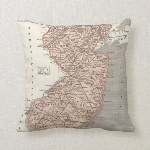 Almofada Mapa do vintage de New-jersey (1845)