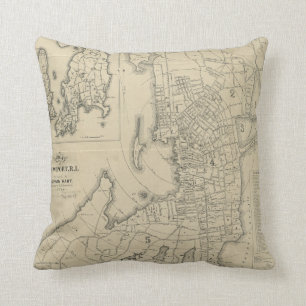 Almofada Mapa do vintage de Newport Rhode - ilha (1901)