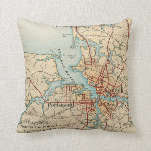 Almofada Mapa do vintage de Norfolk e de Portsmouth VA