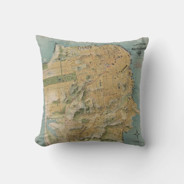 Almofada Mapa do vintage de San Francisco (1915) (Frente)
