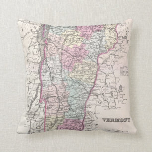 Almofada Mapa do vintage de Vermont (1855)